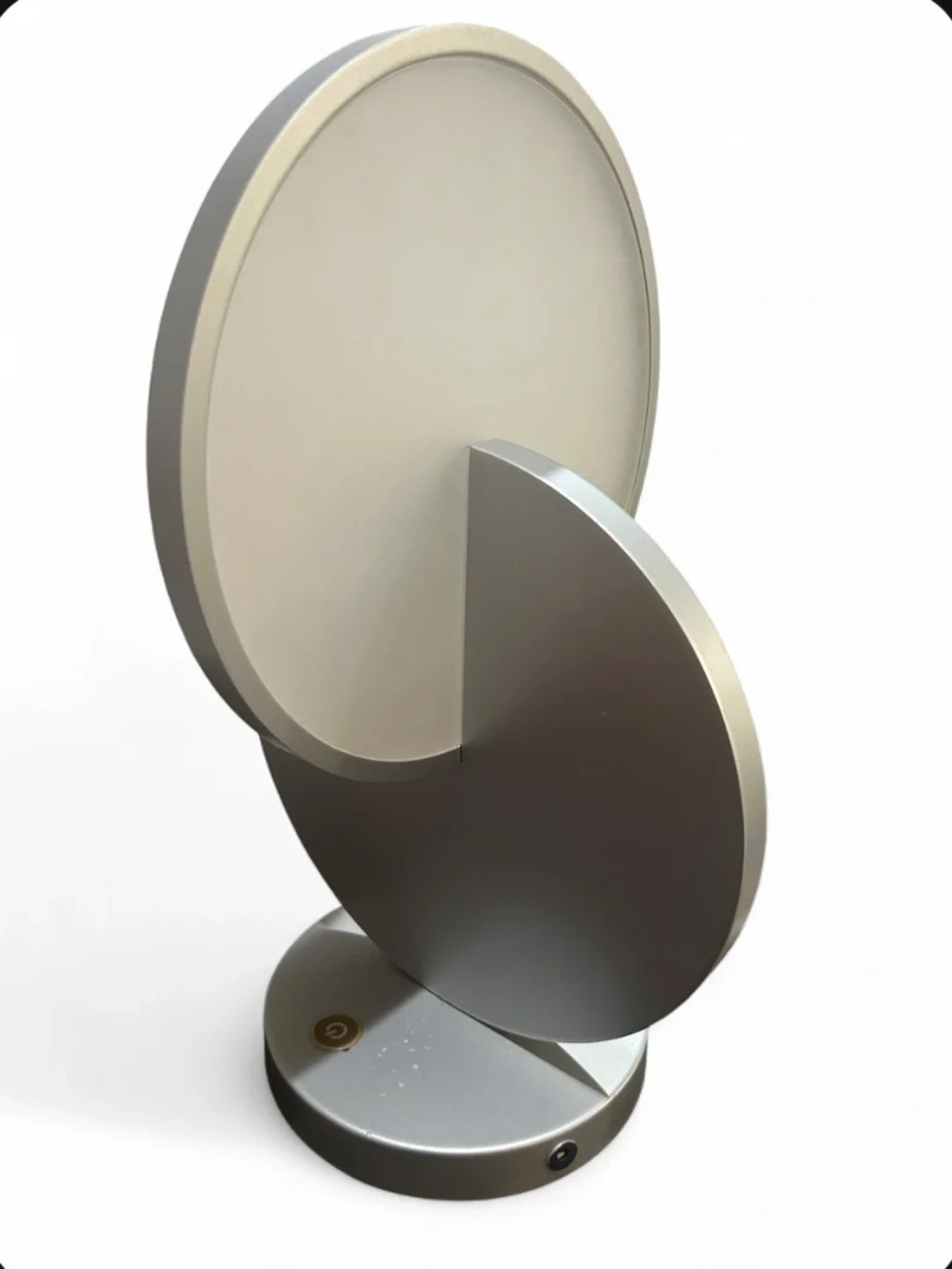 Modern Silver Eclipse Table Lamp Geometric LED Circle Desk Light Needs Cord